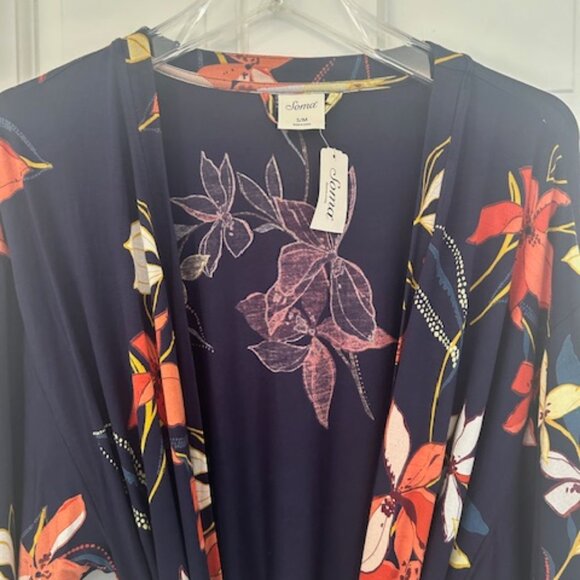 NWT- SOMA Floral Navy Blue Robe - Size S/M - Picture 2 of 5